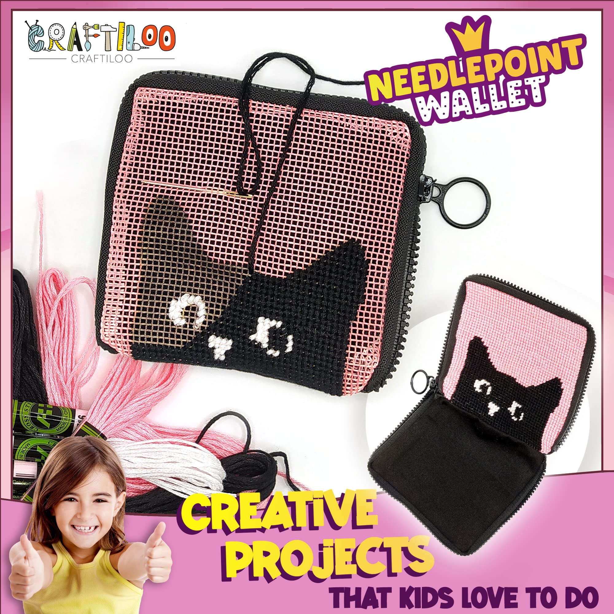 Kids Needlepoint Kit - Cat Wallet Cross Stitch -3 Kids Needlepoint Kit - Cat Wallet Cross Stitch -3