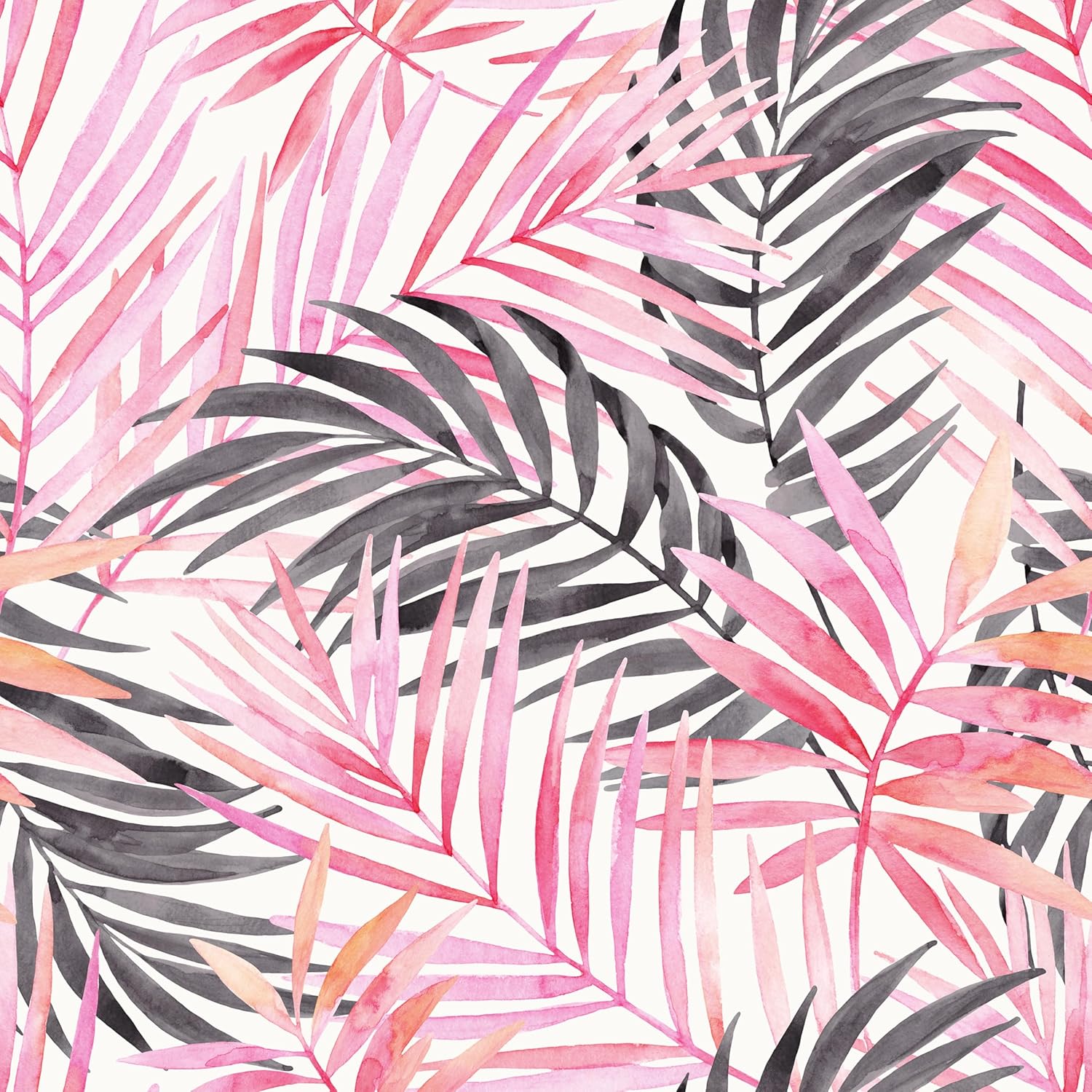 315"x17.5" Pink/Black Leaf Peel and Stick Wallpaper Boho Pink Palm Leaf Contact Paper Tropical Wallpaper for Living Room Bathroom Waterproof Removable Temporary Wall Paper for Renters Cabinets