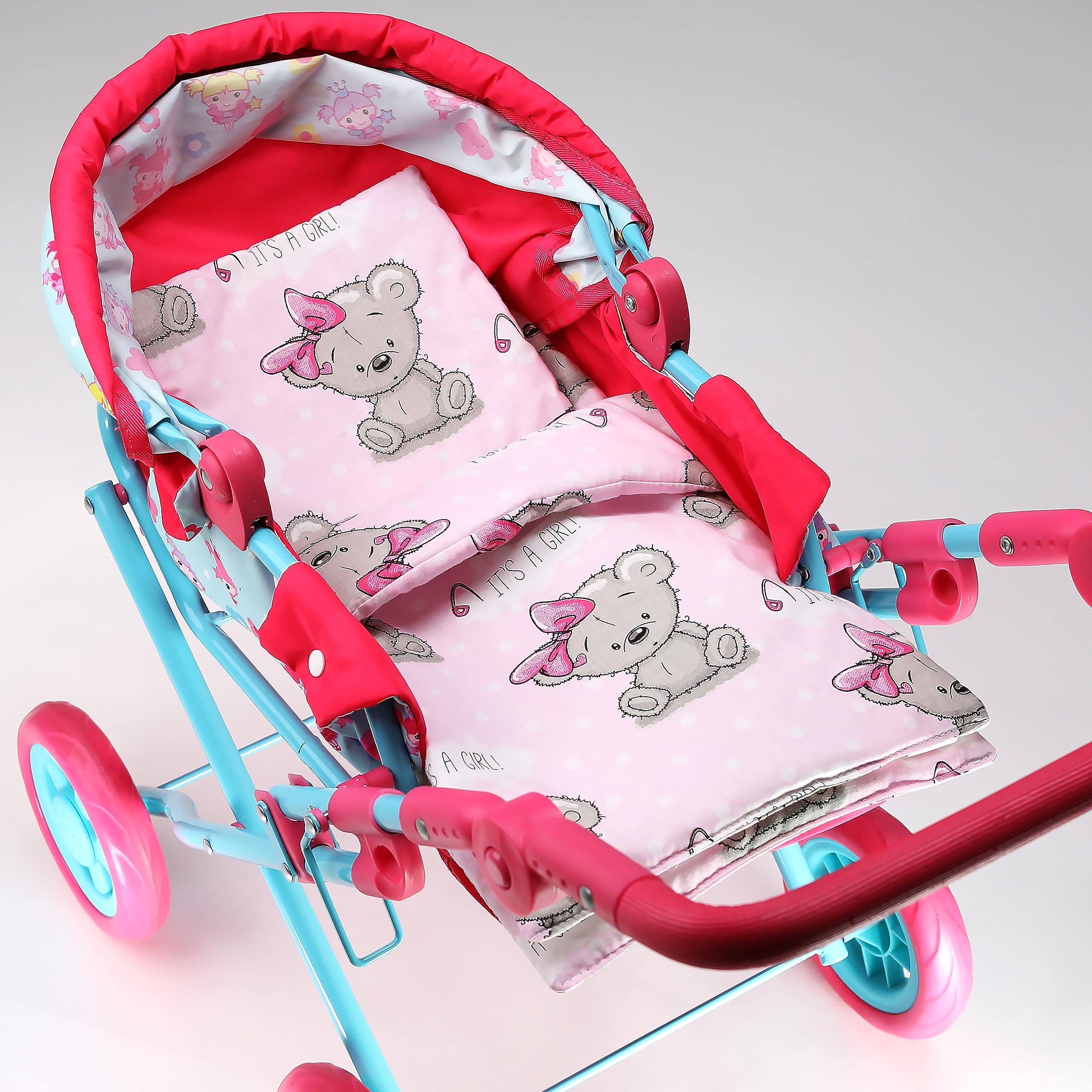 PinkZebra Set di 3 pezzi di biancheria da letto per bambole, coperta + cuscino + materasso, fino a 43 cm, per carrozzina di bambola, per letto di bambola, It's A Girl