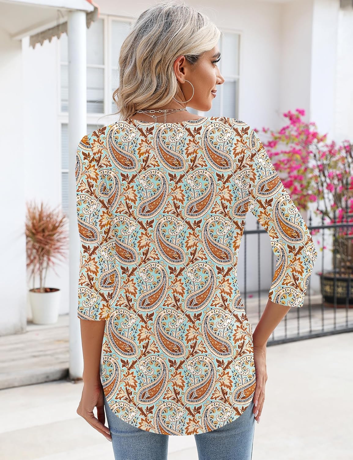 KTILG Women's V Neck T Shirts 3/4 Sleeve Blouse Summer Tops Dressy Casual Solid Basic Tees - Image 3