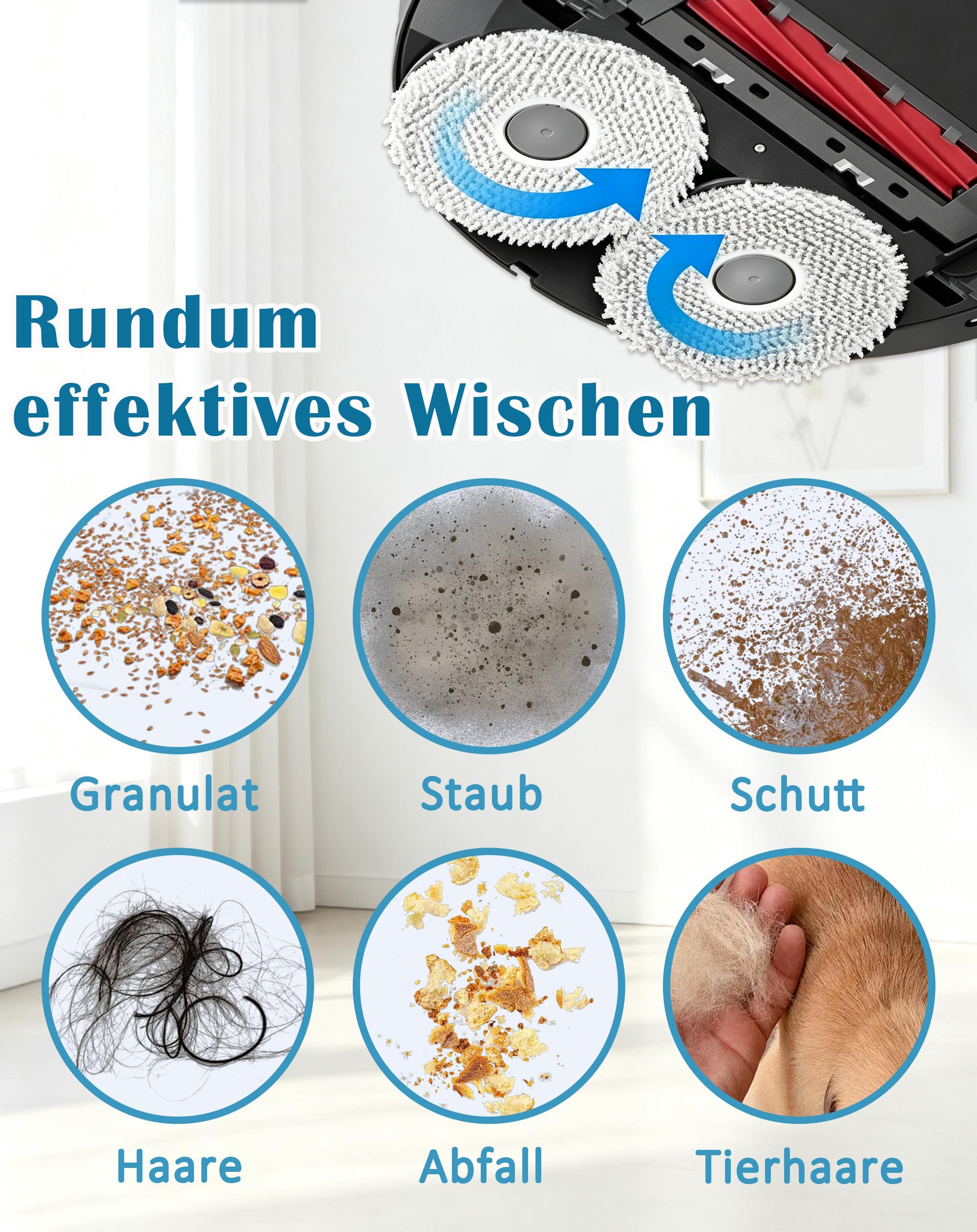 BHZRMP3 - Juego de 6 almohadillas de repuesto con función rotativa compatibles con aspiradoras Bosch BCRDW3B y BCRDW3BX Spotless Max/Cam, limpieza en húmedo eficiente para todo tipo de suelos duros