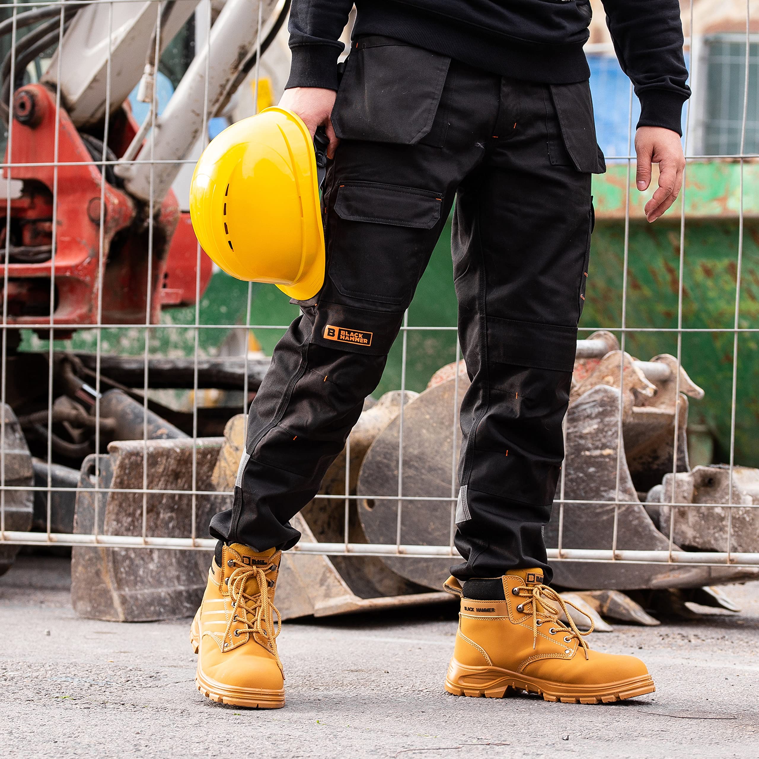 BLACK HAMMER Botas de seguridad para hombre con puntera de acero Zapatos de trabajo S3 SRC tobillo de cuero marrón Tan 5007