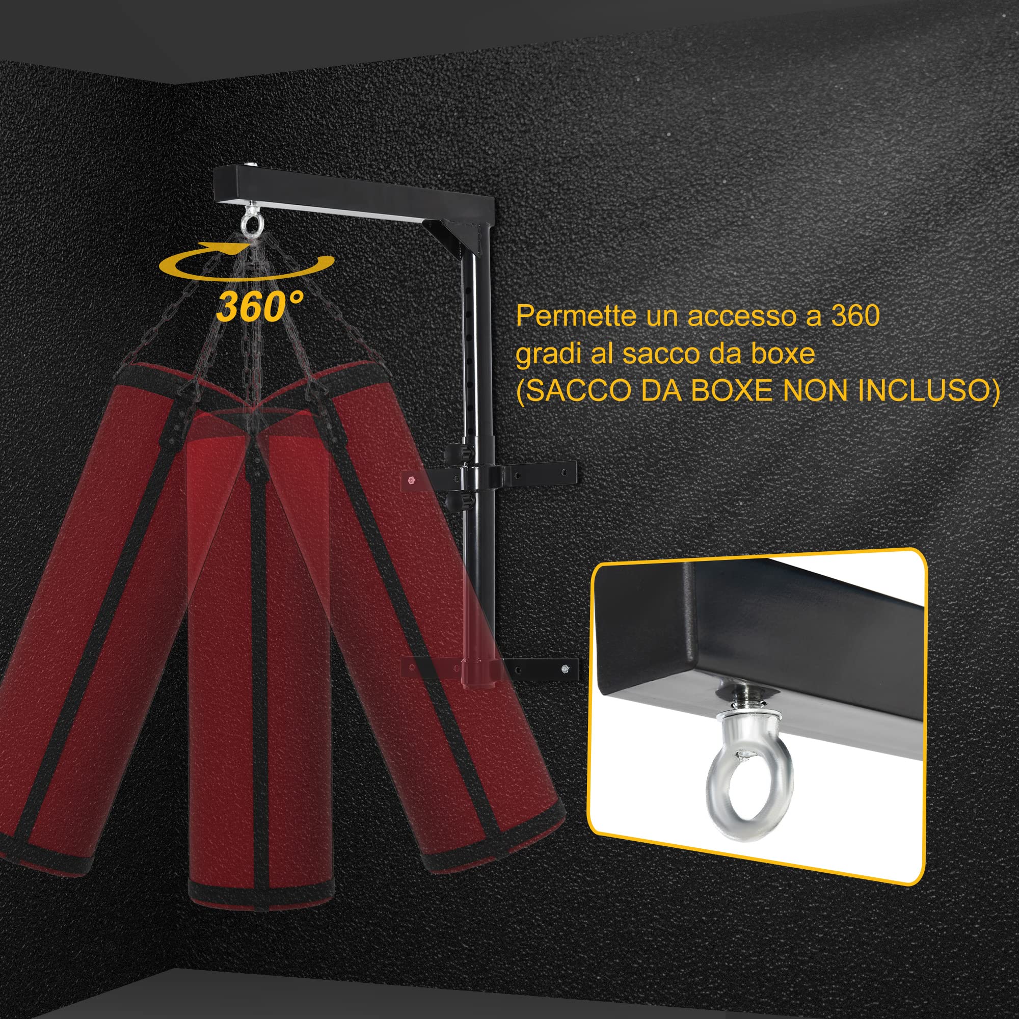 HOMCOM Supporto per Sacco da Boxe (40x64x60-88cm) Fissaggio a Parete Max 100 kg