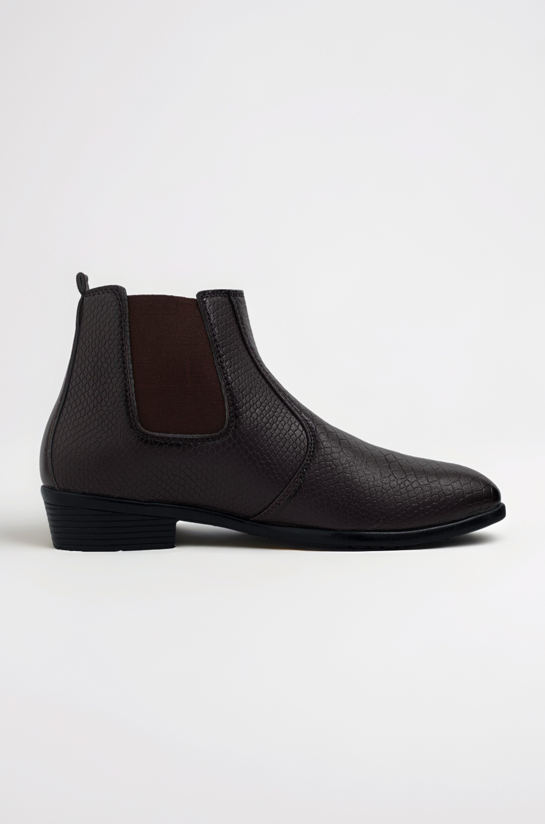 Men's Chelsea Boots, Snake Pattern Leather, Black Ankle Boots with Elastic Side Panels, Stylish & Versatile Formal & Casual & Versatile