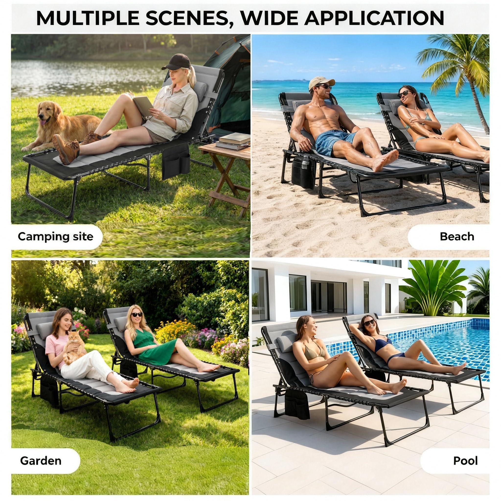LIFERUN XXL Sonnenliege klappbar 2er Set, 199×66×35 cm Liegestuhl mit 5-Fach Verstellbarer Rückenlehne, extra Große Gartenliege bis 150 kg, Dreibeinliege, Strandliege, Campingliege, Liege für Outdoor