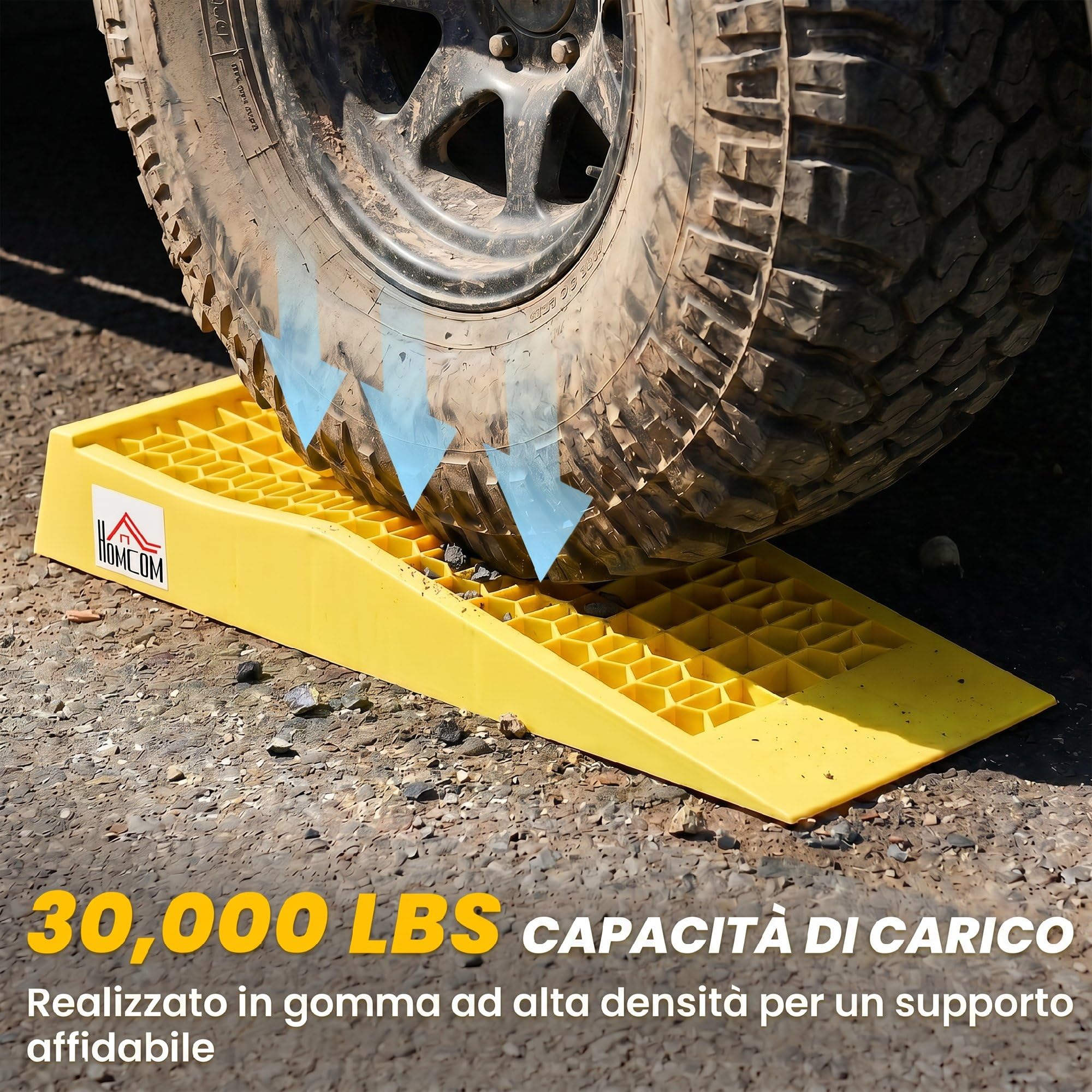 HOMCOM Set di 2 Rampe di Carico in Plastica per Auto con Capacità 3 Tonnellate per Pezzo, Pedane Antiscivolo per Manutenzione Macchine, Camper e Furgoni, 70x19.5x7.8 cm, Giallo