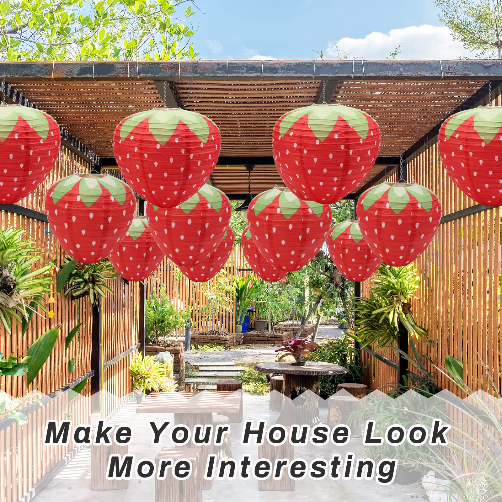6PCS Strawberry Paper Lanterns – 8 & 12 Inch Hanging Party Decor For Birthday, Garden, Themed Events