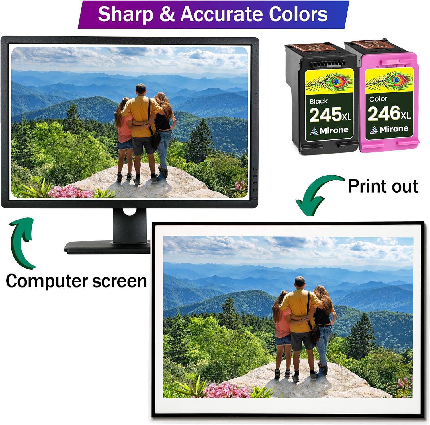 Mirone Compatible Ink Cartridges Replacement for Canon Ink Cartridges 245 and 246 245xl 246xl for Canon Pixma MG2522 mx490 Printer 245 246 XL 243 and PG 244 ts3322 (2pk)