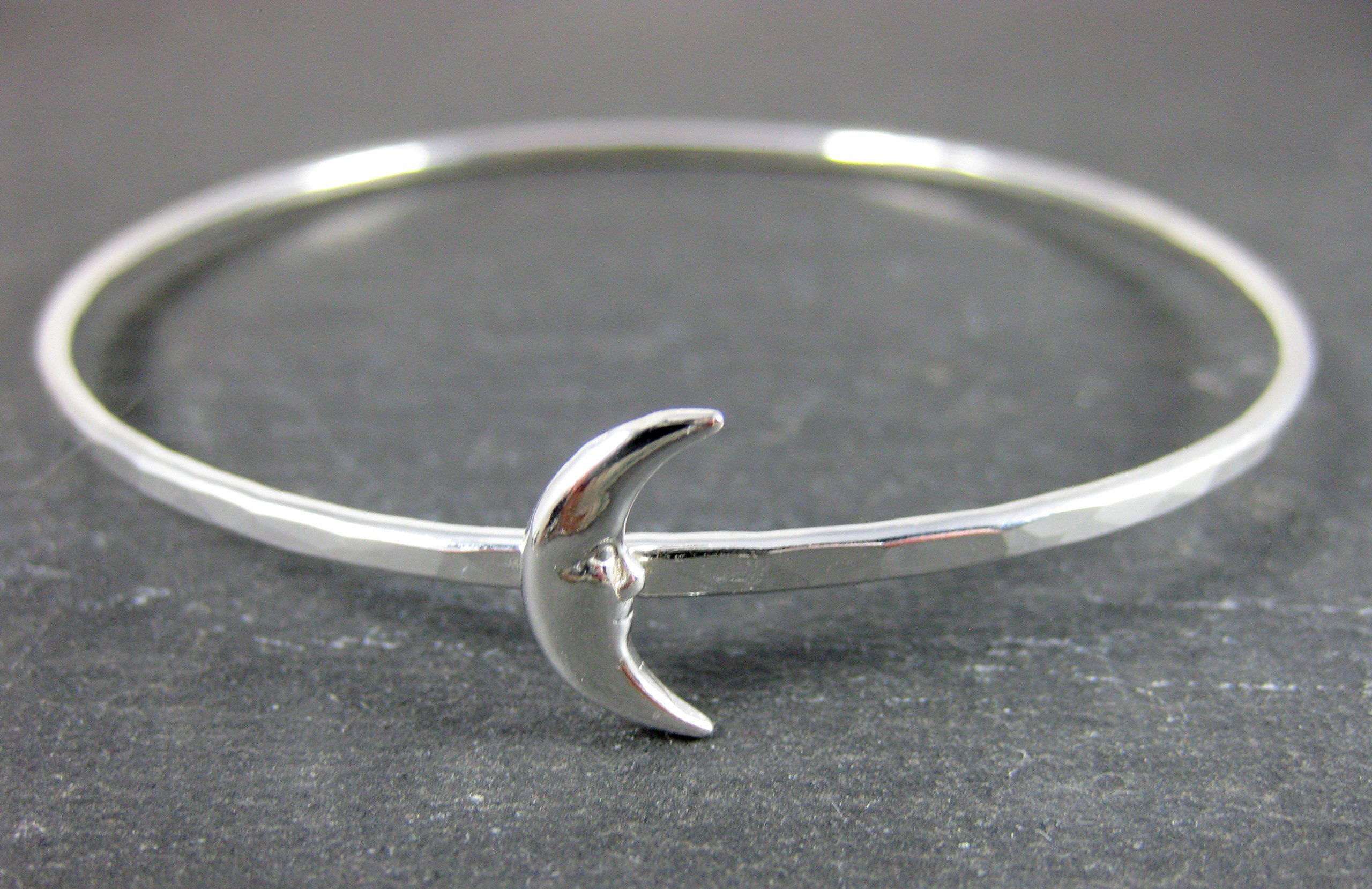Crescent Moon Bangle Bracelet Solid Sterling Silver Simple Jewelry