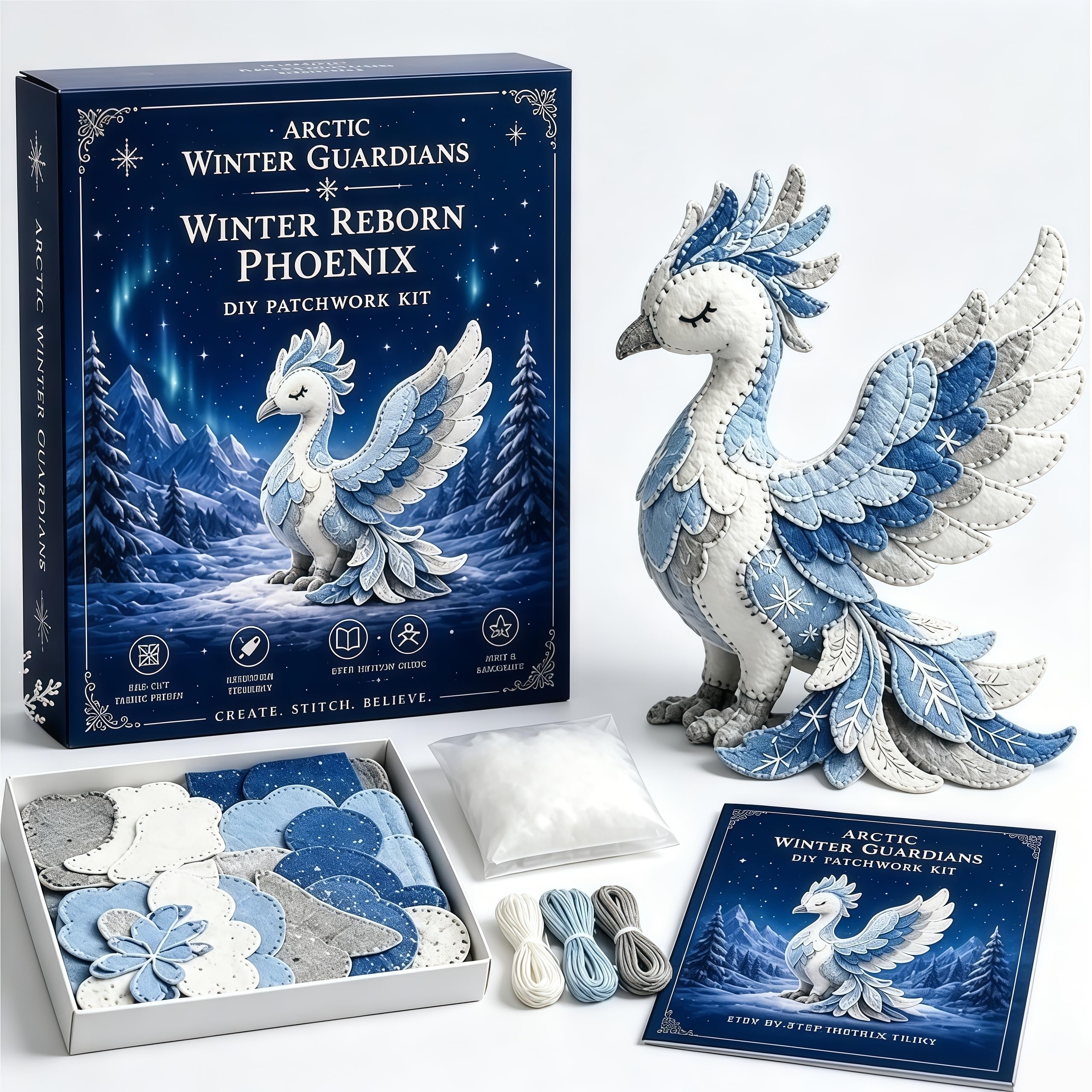 Winter Guardians DIY Patchwork Kit, Felt Animal Sewing Kit for Beginners, 3D Stuffed Animals Mythical Creature, Pre-Cut Handmade Craft Kit for Home Decor & Creative Gift (B)