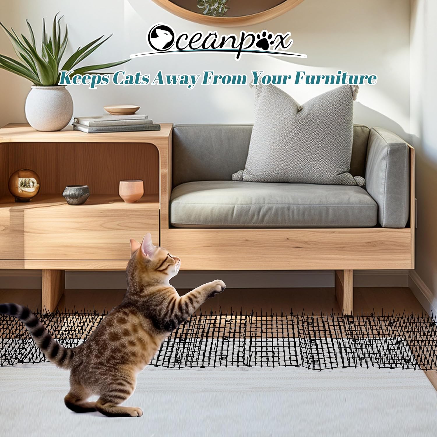 2 Pack 6.5ft Cat Scat Mat with Soft Spikes, 13ft Humane Indoor/Outdoor Cat Deterrent Strips for Garden Borders, Countertops & Furniture, 78" x 11" Each