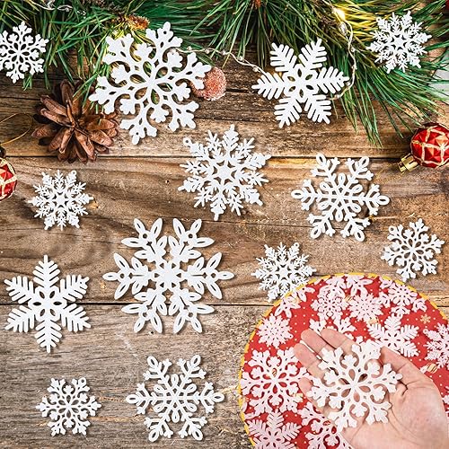 Miniatura 8 de 49 adornos de Navidad con copos de nieve, adornos de Navidad con purpurina blanca, copos de nieve colgantes para árbol de Navidad, pared, techo,