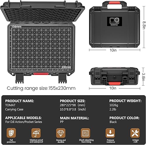 Miniatura 4 de Tomat Osmo Pocket 3 Caso, funda impermeable para DJI Osmo Pocket 3 Creator Combo Accesorios, Estuche rígido de viaje para DJI Osmo Pocket 3,