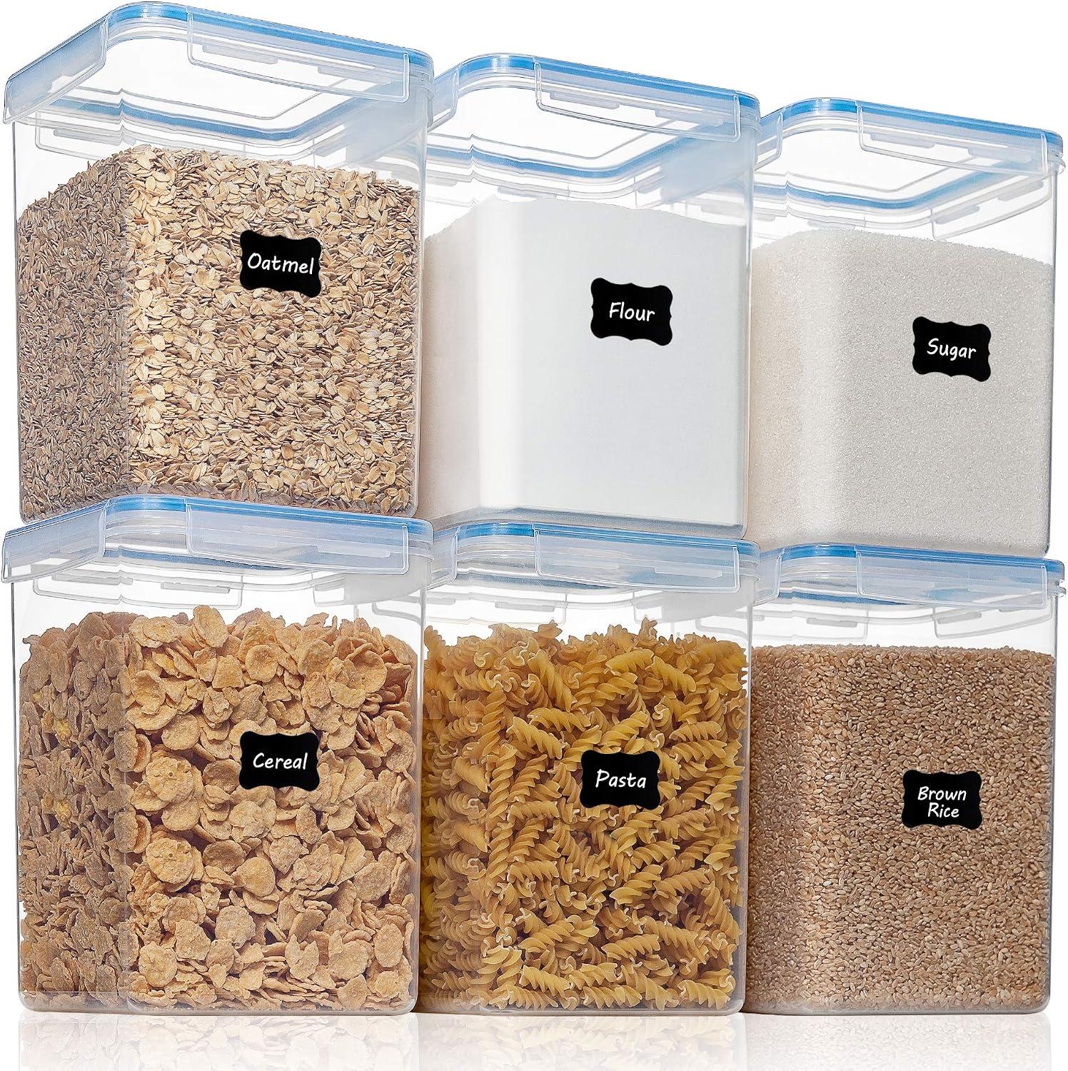 6PCS Large Airtight Food Storage Containers with Lids (176fl oz/5.2L), HOOJO Flour and Sugar Containers, Plastic Kitchen Pantry Organization and Storage, BPA Free Organizers for Rice and Cereal