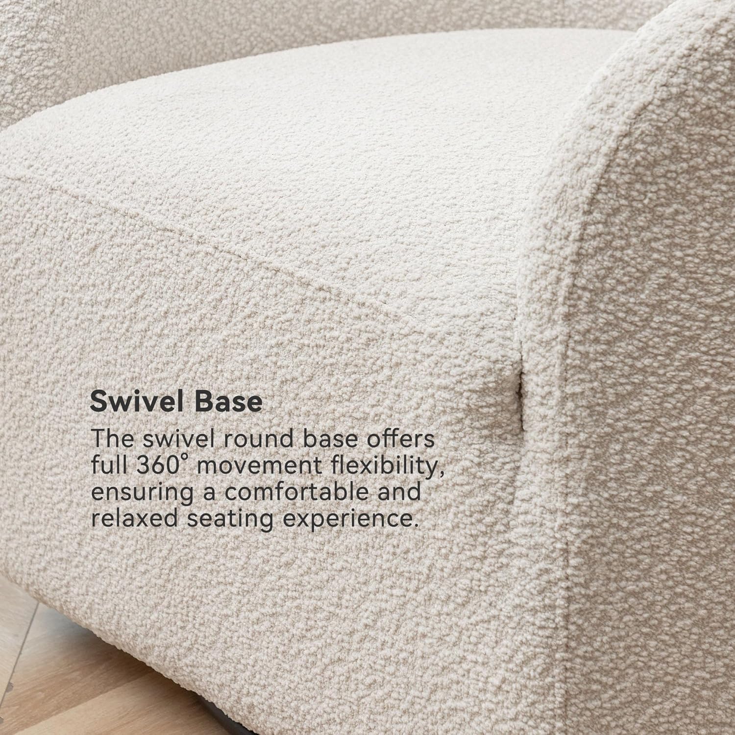 KINWELL 32" Wide Modern Boucle Swivel Barrel Chair, No Assembly Round Upholstered Swivel Accent Armchair for Living Room, Bedroom, Office (White)