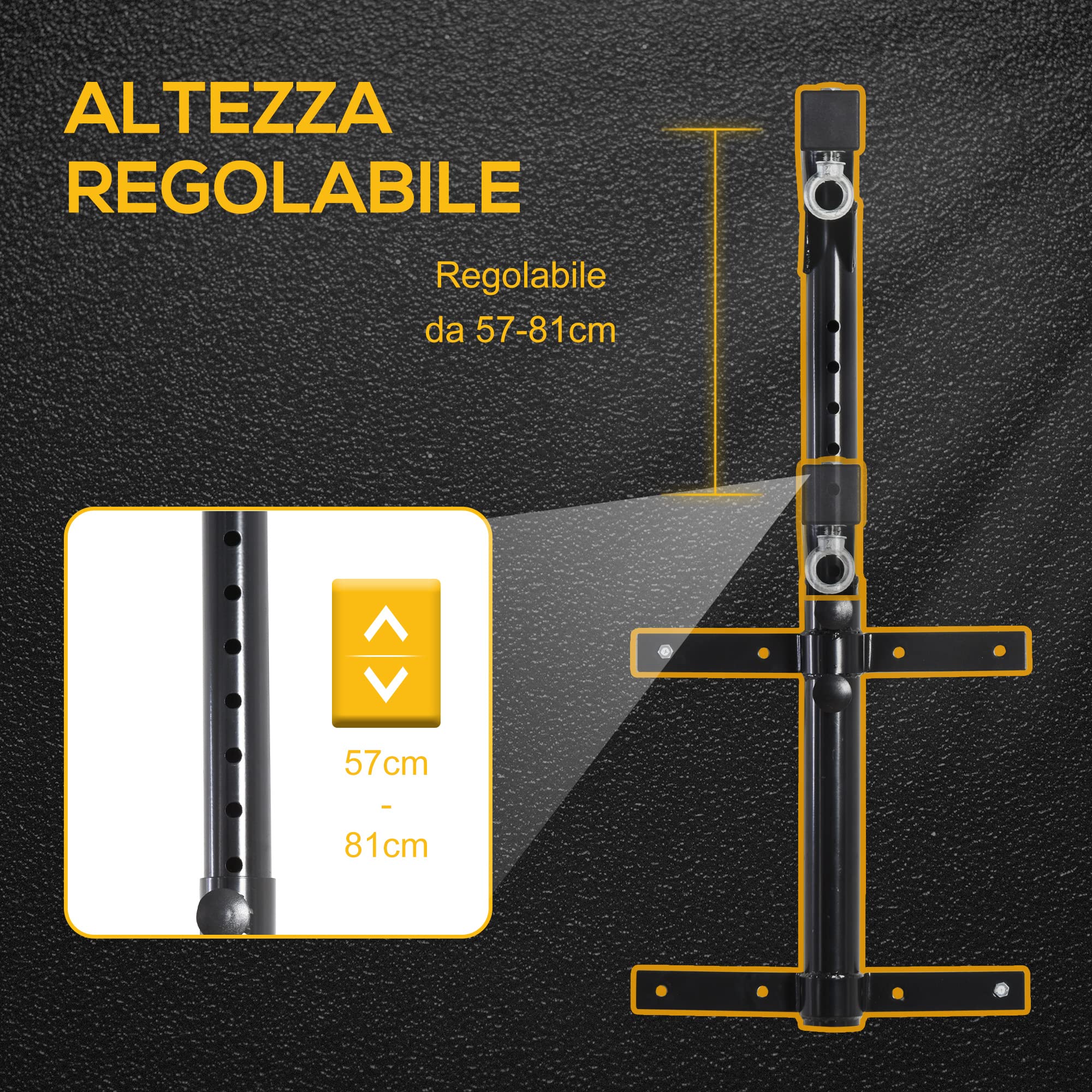 HOMCOM Supporto per Sacco da Boxe (40x64x60-88cm) Fissaggio a Parete Max 100 kg