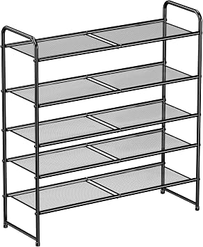 SUFAUY 5-Tier Mesh Shoe Rack, Closet Metal 33" Wide Shoe Shelf Heavy Duty, Black