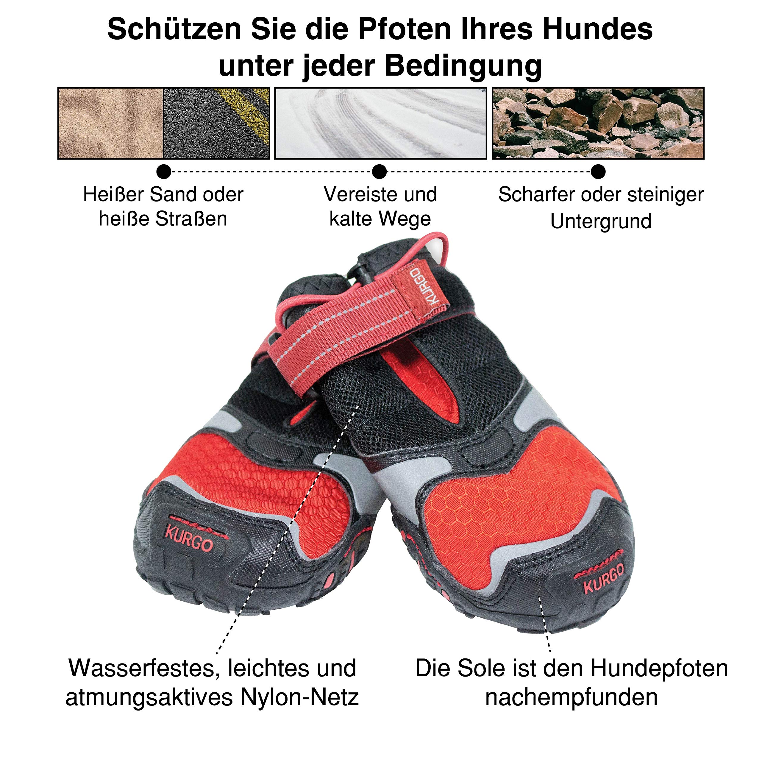 Kurgo Hundeschuhe Blaze Cross, Zum Schutz der Pfoten, Für jede Jahreszeit, Wasserdicht und reflektierend, Größe S, Rot