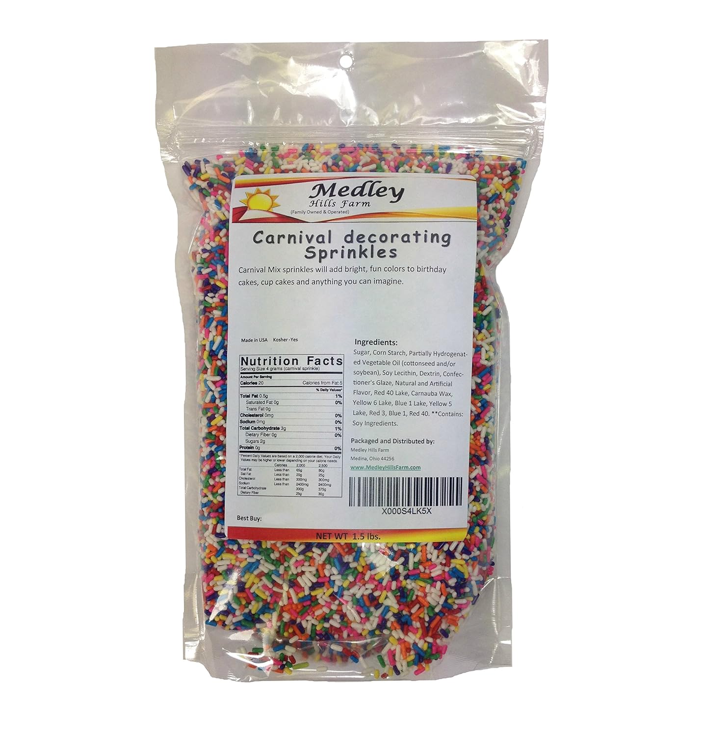 Carnival decorating Sprinkles Mix 1.5 lbs , by Medley Hills Farm