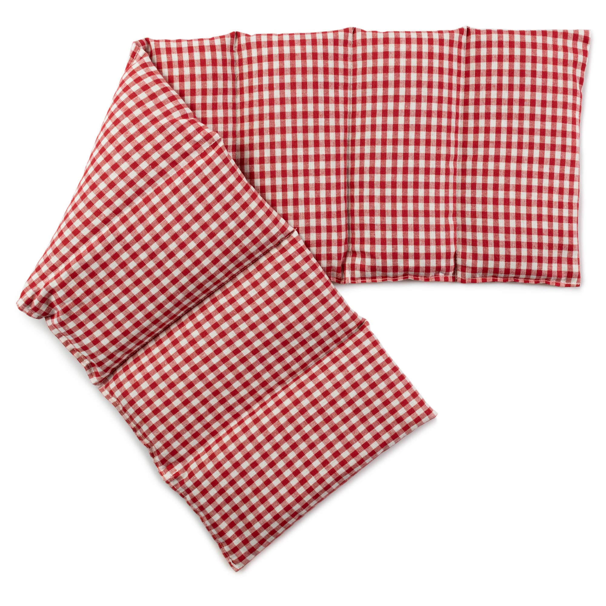 Saco térmico compartimentado en 8 con pepitas de uva 75x20cm | rojo y blanco | Almohada térmica para microondas | Calor y frío | Cojín térmico con semillas