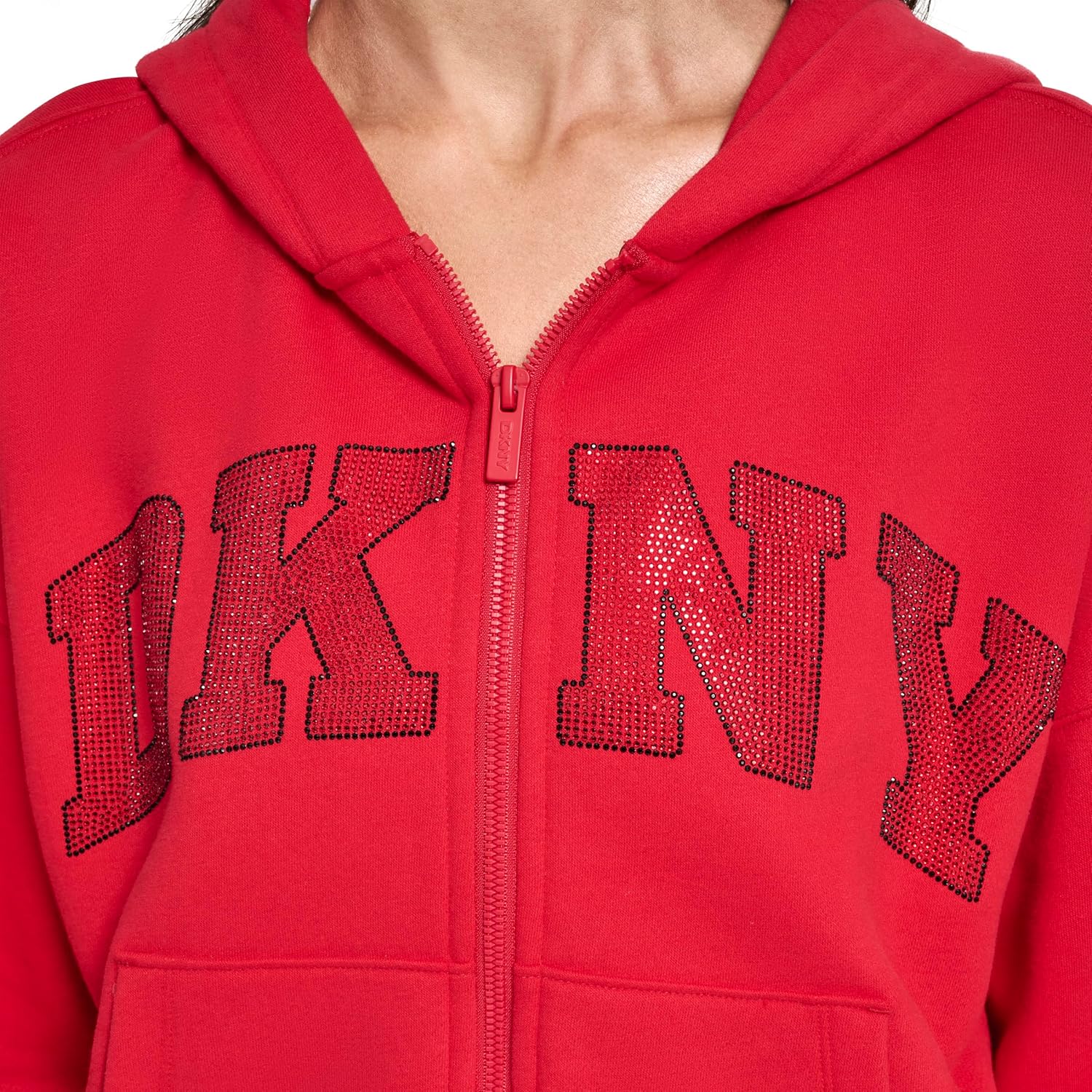 DKNY womens Exploded Rhinestone Varsity Logo Full Zip Hoodie With Pockets - Image 4