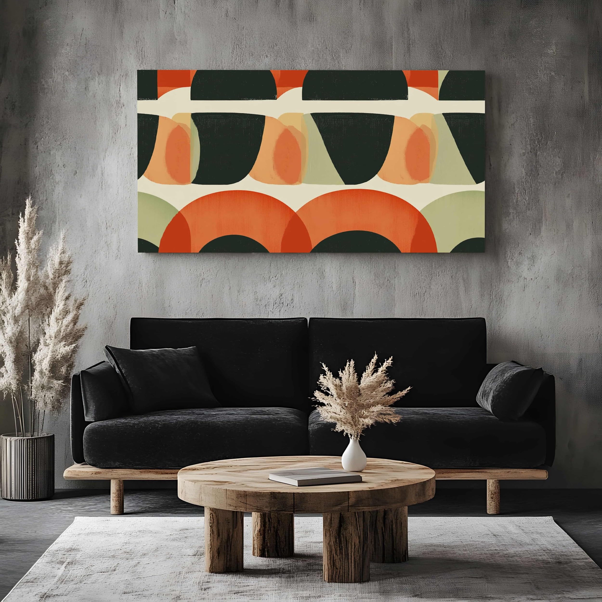Quadro Stampe su Tela Geometrico moderno di metà Senza Cornice 80x160cm | secolo Moderne Grandi Dimensioni Semicerchio Astratto Decorazione Murale per Soggiorno Camera da Letto Triangolo a Incastro