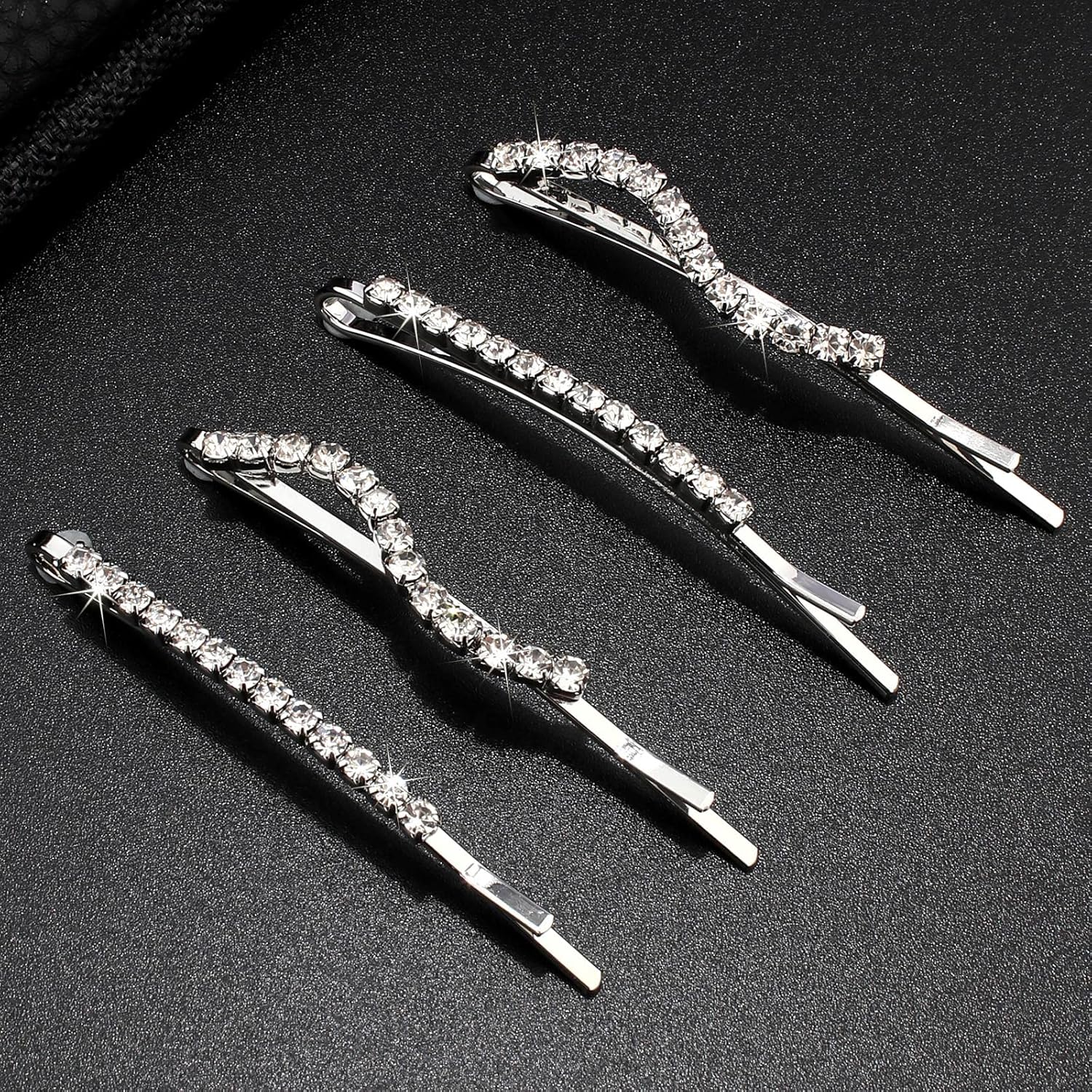 16 Pieces Fancy Rhinestone Bobby Pins, YISSION Silver Metal Hair Clips 2 Shaped Barrettes, Sparkly Crystal Hair Accessories for Women Girls Wedding Prom Party - Image 9