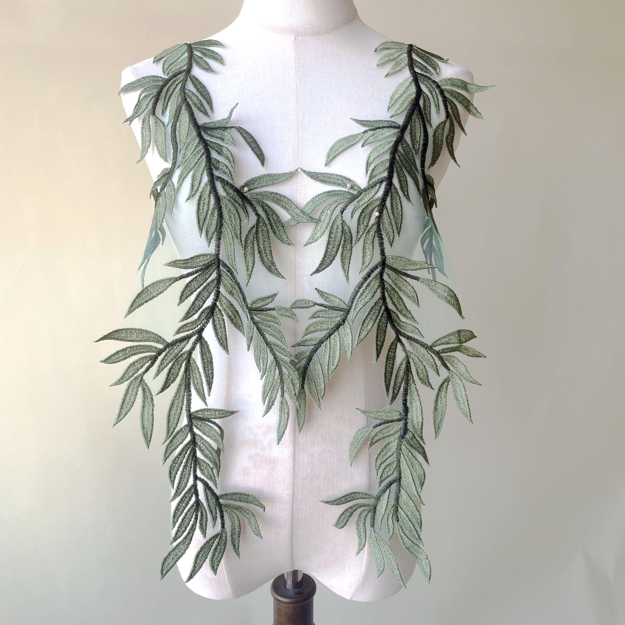 Parche de encaje para arreglar vestidos con enredaderas bordadas color verde