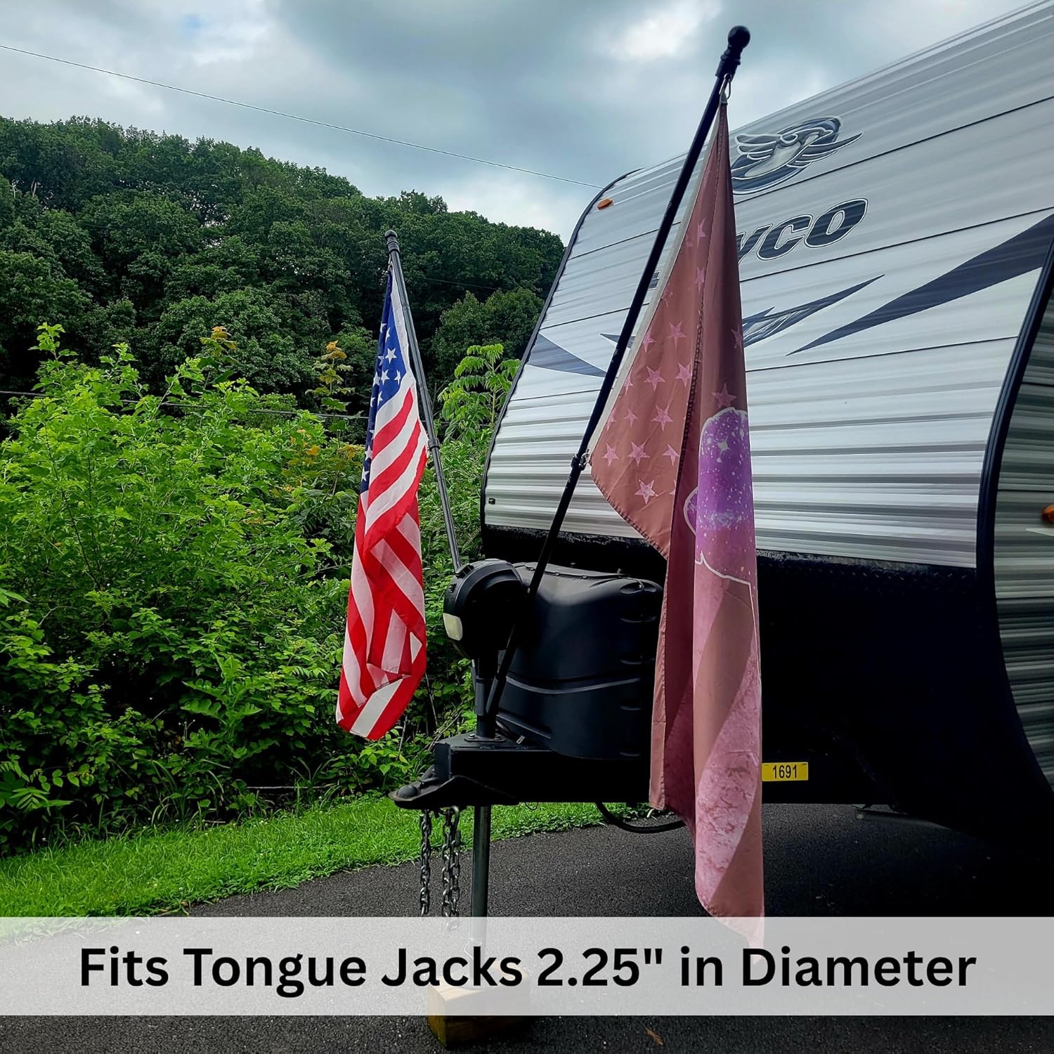 Original Freedom Jack Camper Flag Pole Mount, RV Travel Trailer Tongue Jack Flag Holder, No-Drill Installation, Snap-On Design for Permanent Mounting, Design by Wandering Creations LLC (Double)