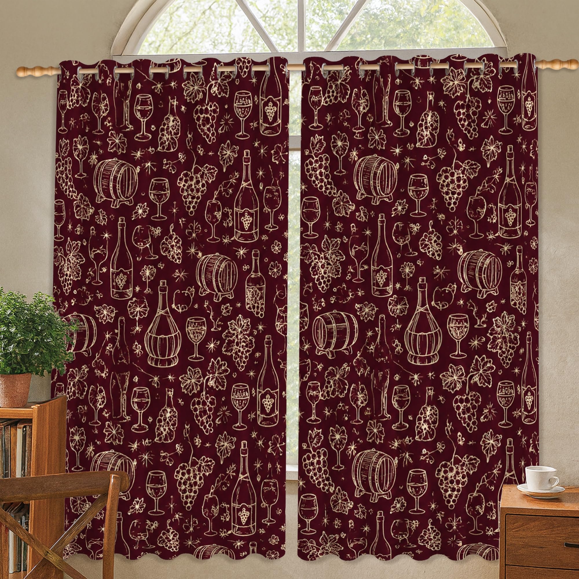 Rideaux occultants contre les reflets au bureau : tissu bordeaux infroissable vintage