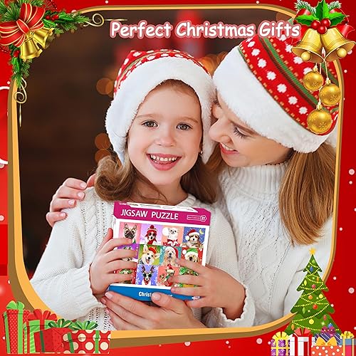 Miniatura 6 de Rompecabezas para niños de 4 a 8 años, 3 a 5, 8 a 10 años, rompecabezas de Navidad de 100 piezas para niños, perros de Navidad, rompecabezas