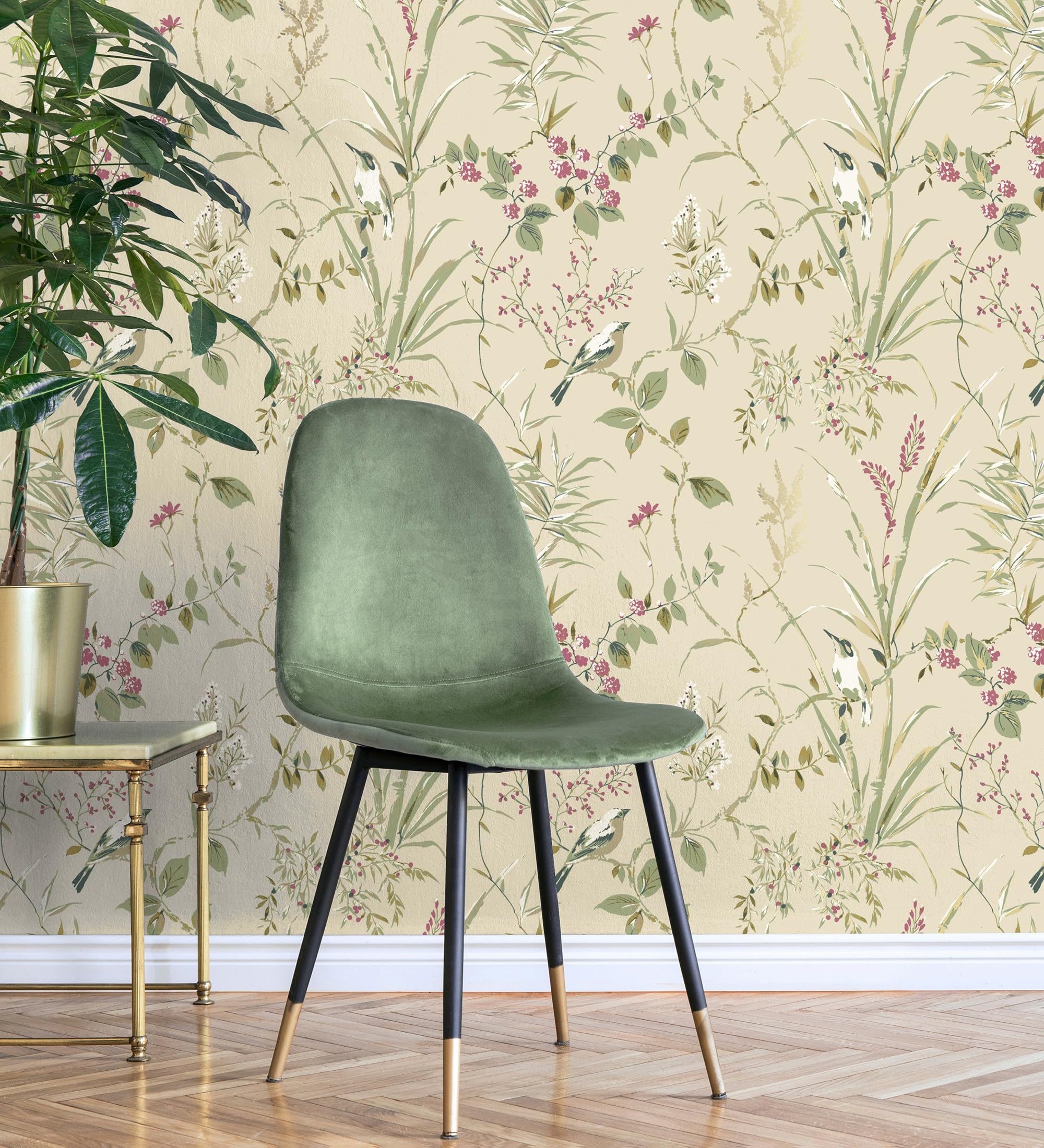 GAULAN 683550 Papier peint à branches et oiseaux romantique sur fond beige toasté pour mur salon chambre couloir jeune salle à mange tête de lit hall - Rouleaux de 10 m x 0,53 m
