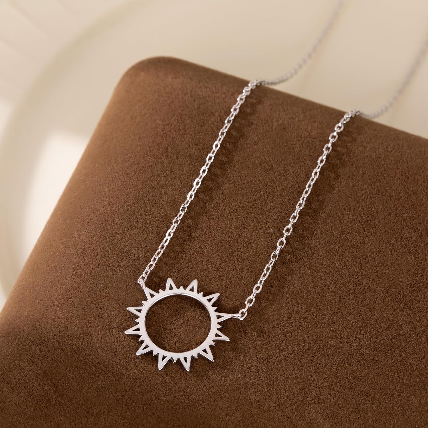 Reffeer Solid 925 Sterling Silver Sun Pendant Necklace for Women Teen Girls Sun Choker Necklace