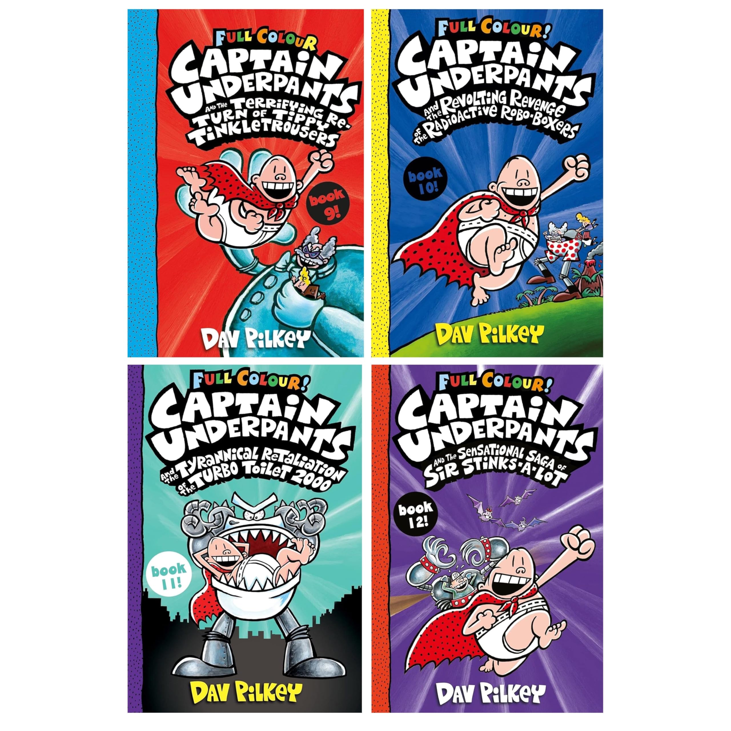 Captain Underpants Full Colour Series (Book 9-12) Collection by Dav Pilkey 4 Books Set (Terrifying Return of Tippy Tinkletrousers, Revolting Revenge