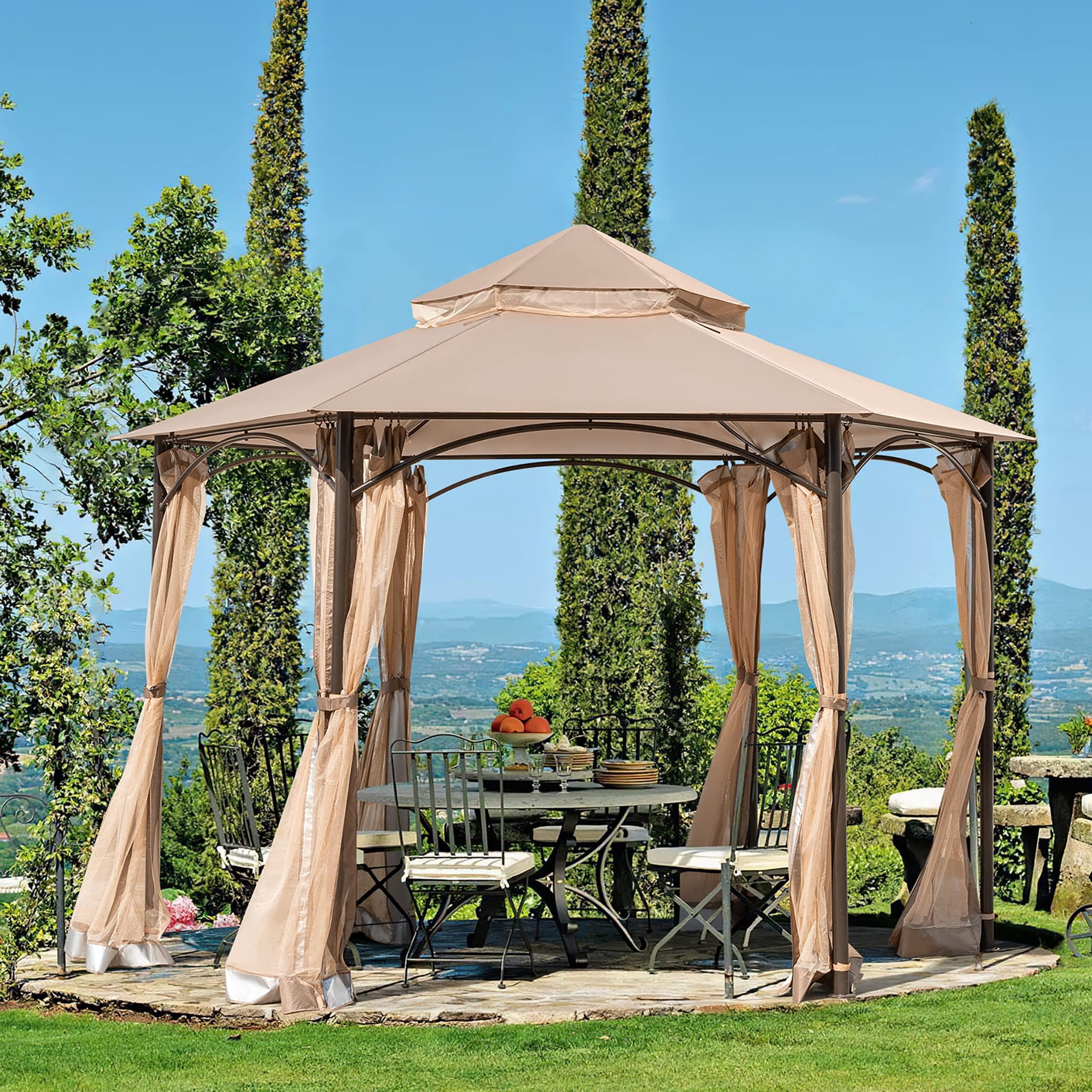 Canopy Tent 11x11 Patio Gazebo with Waterproof Double Roof Tops and Steel Frame, Sun Shade Canopy with Mosquito Netting, for Lawn, Patio, Garden, Deck,Backyard, Poolside