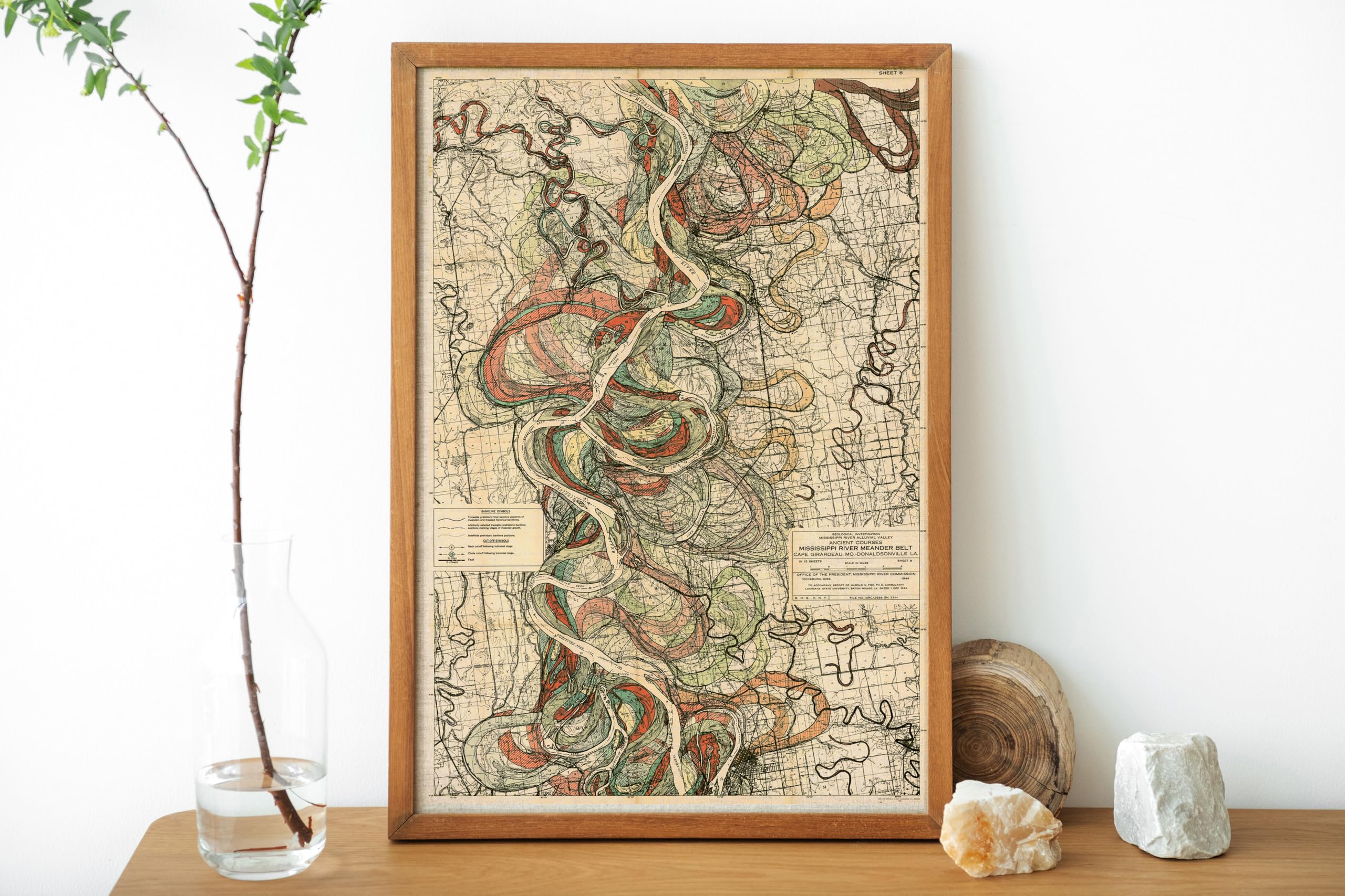 Sheet 8-1944 Mississippi River Map - River House Decor Wall Art Gifts - Harold Fisk Ancient River Meander Alluvial Valley Poster Mississipi Mississ Missipi 11x16 inches Unframed.