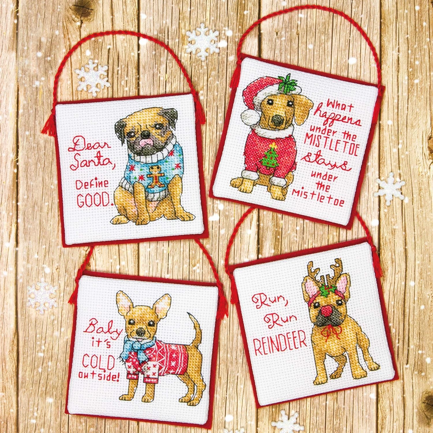Dimensions 'Christmas Pups' Counted Cross Stitch Ornament Kit, 14 Count Ivory Aida Cloth, 4pc.