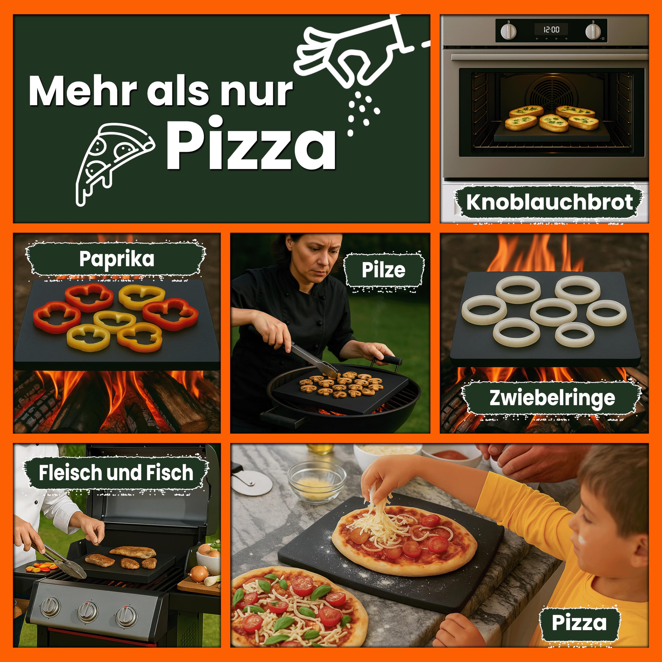 Pizzastein für Backofen & Grill – 375x297x20mm Glasierter Cordierit-Backstein, Rissbeständig für Brot & Heißer Stein-Grillen – Din En1388-1 zertifiziert – Made in Germany | Rechteckige Form, für Elektrogrill & Pizzaöfen geeignet, hitzebeständig bis 900°C,