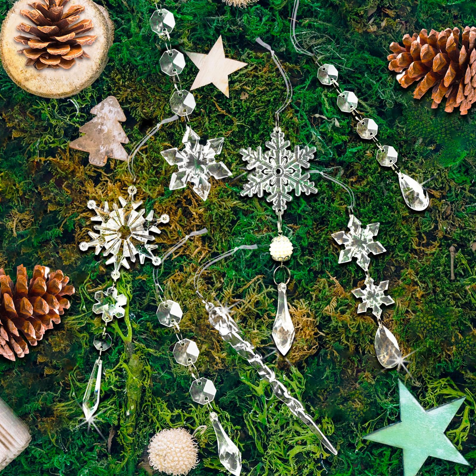 Adornos para árbol de Navidad, 48 Piezas de Copos de Nieve y carámbanos de Nieve, Adornos de Navidad para Fiestas de Invierno o Fiestas de Frozen