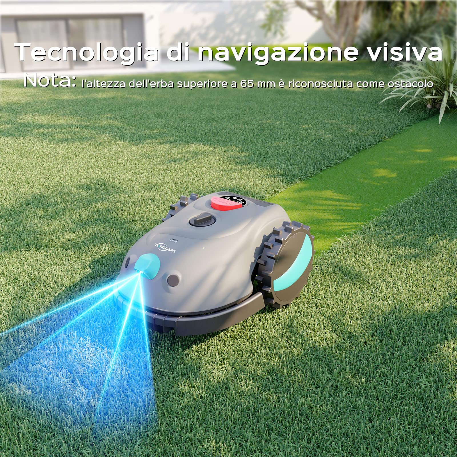 YARDCARE V100 Robot Tagliaerba a Batteria con Navigazione Visiva, Rilevamento di 150 Ostacoli, Robot Tosaerba Elettrico Fino a 150 m², Robot Tosaerba Eelettrico con Taglio a Spirale, Lame di Ricambio