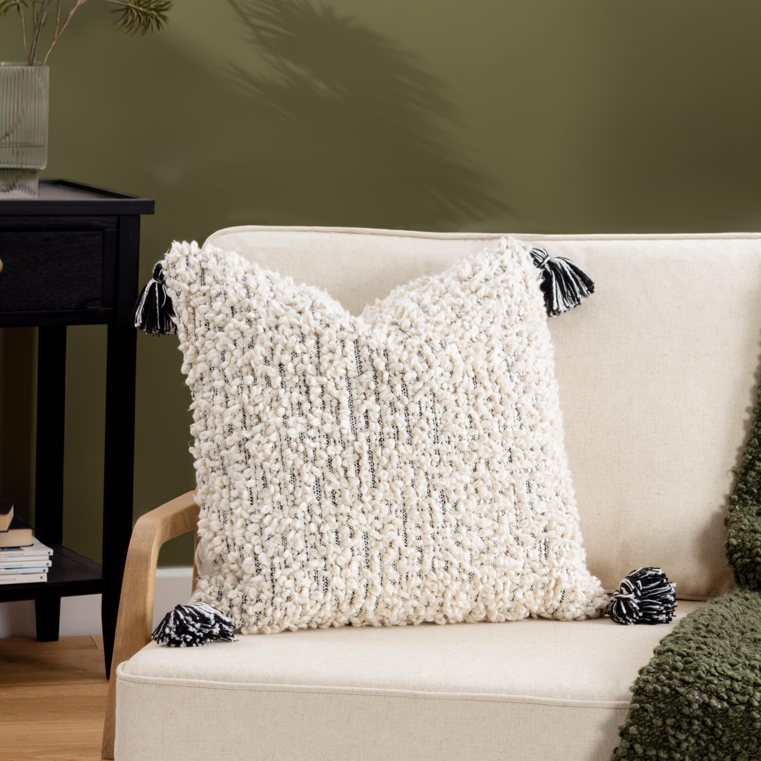 HÖEM Hoem Cambre Boucle Tasselled 100% Cotton Feather Filled Cushion from B&Q