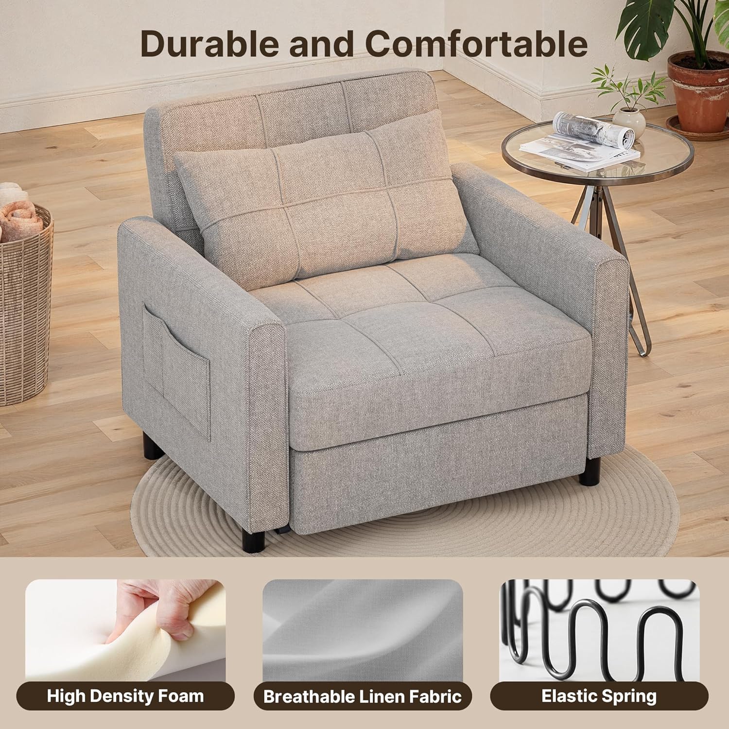 Gizoon Sofa Bed Chair 3 in 1 Convertible, Pullout Single Sleeper Chair Bed with Adjustable Backrest, Spacious Multifunctional Sofa Couches for Living Room, Bedroom, Apartment 5 917Ws7QSzPL. AC SL1500