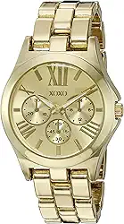 Relógio analógico feminino XOXO de quartzo dourado – estilo pulseira polida com mostrador numeral romano e submostradores decorativos – Inclui caixa de presente – caixa de 36 mm, Dourado, Relógio