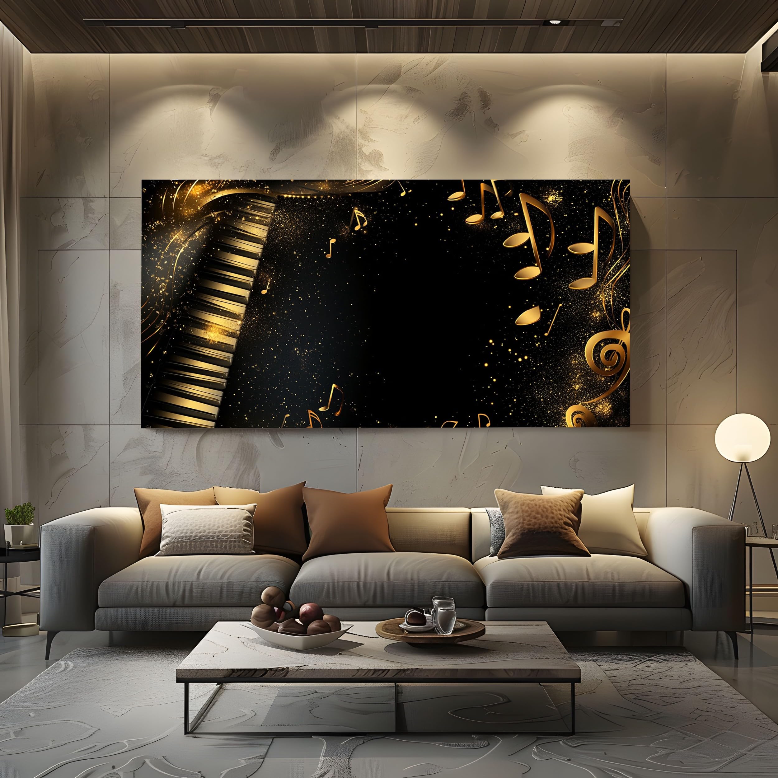 ZORYAN Stampa su Tela Tema Musicale Pianoforte Senza Cornice 80x160cm | Quadro Moderno per Soggiorno Spartito con Chiave Classica Poster da Parete Cielo Stellato di Lusso Decorazioni per Camera