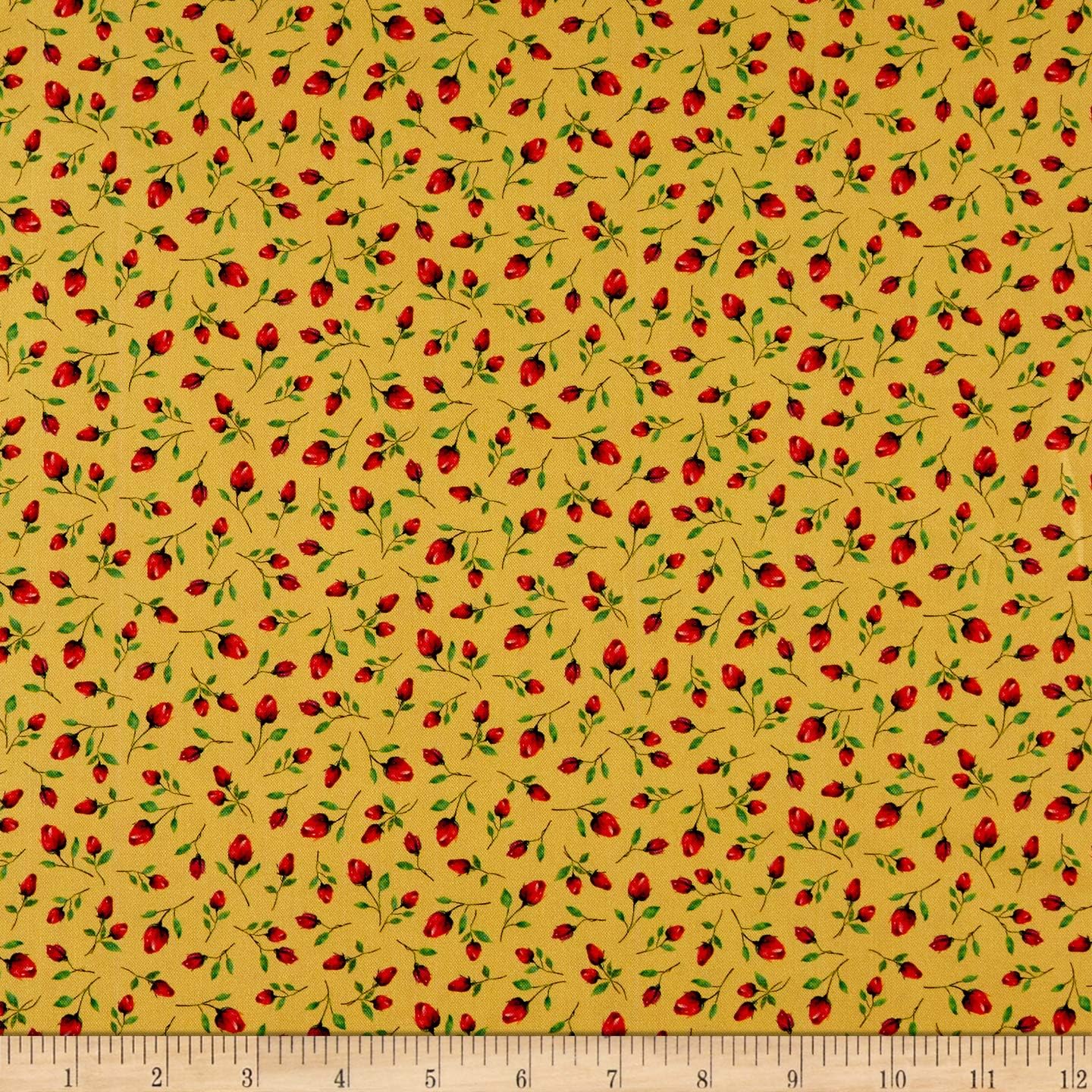 QT Quilt Fabrics Danielle Rose Buds Quilt Fabric, Gold, Quilt Fabric By The Yard