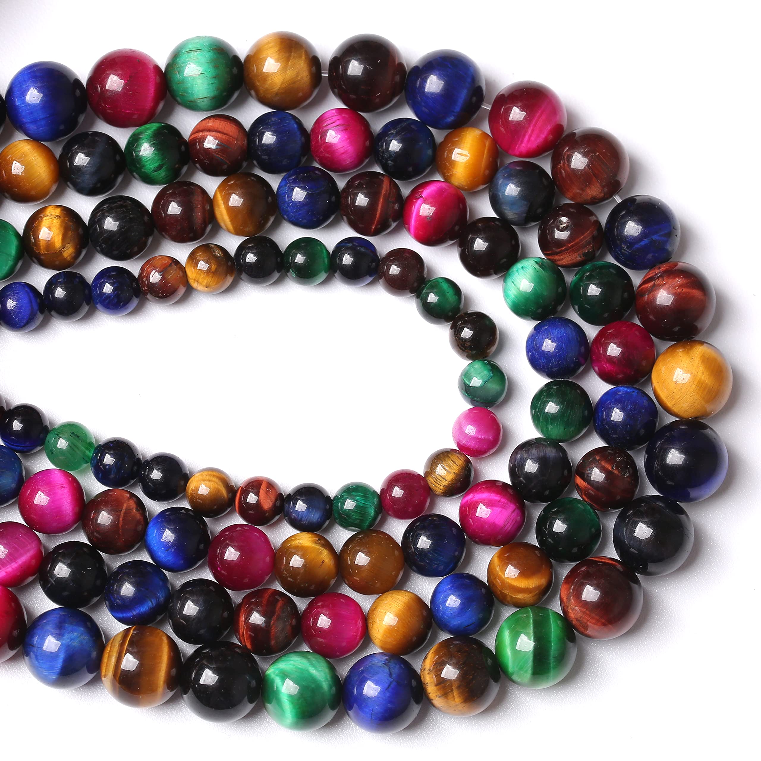 72pcs 10mm AAA Naturale Colorato Occhio di Tigre Perline Pietre Gemme Rotonde Distanziatore Perline sfuse per la creazione di gioielli fai da te Braccialetto Collana 81,3 cm 2 fili