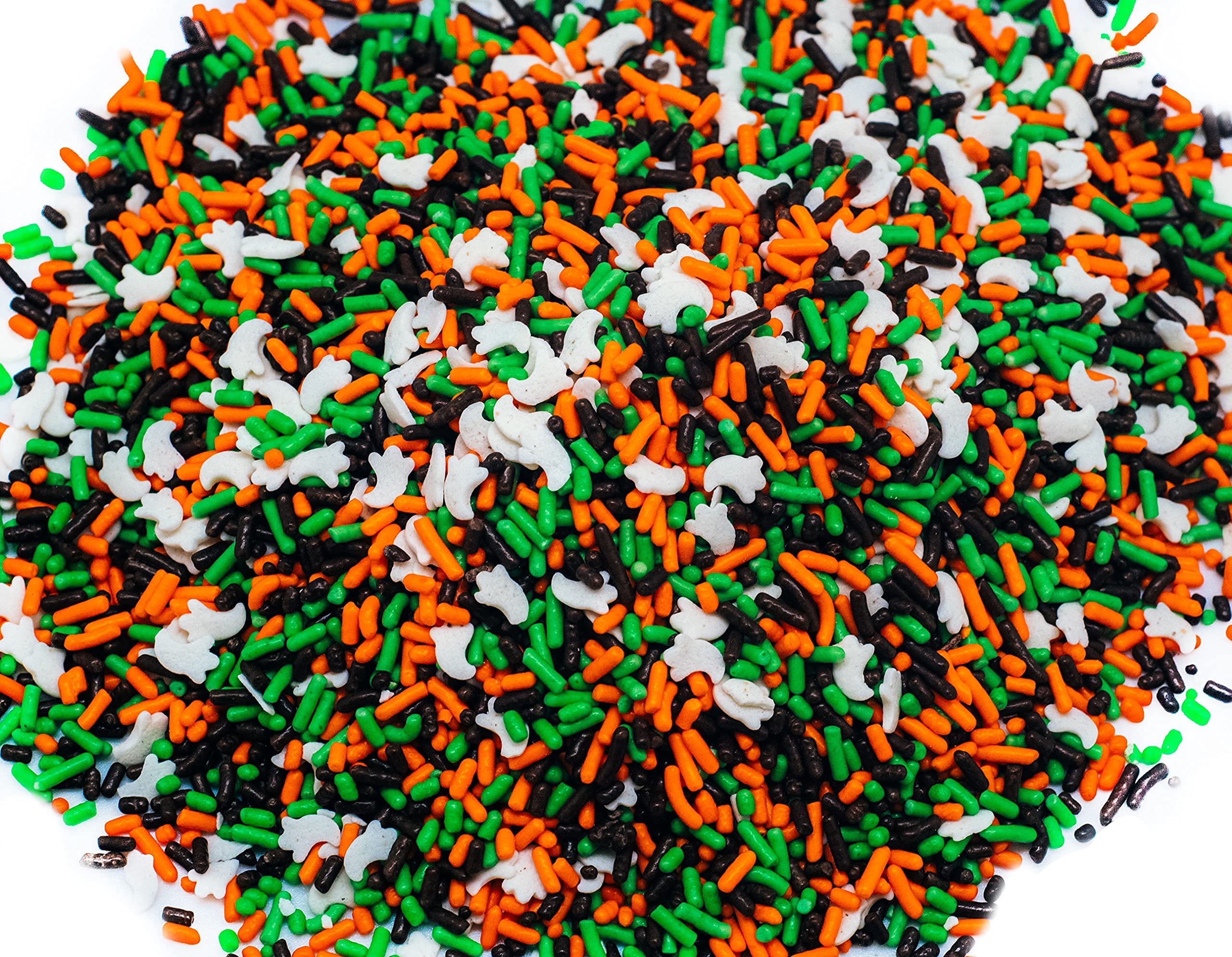 Ghost Bumps Sprinkle Mix - 4 oz. Resealable Stand Up Candy Bag - Halloween Themed Sprinkles w/White Ghosts - Green, Orange, & Brown Colors - Festive