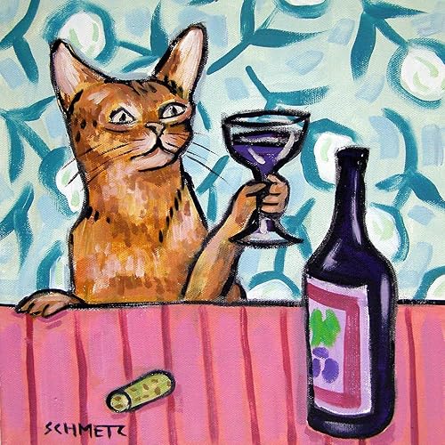 Orange Cat at the Wine Bar tile coaster gift