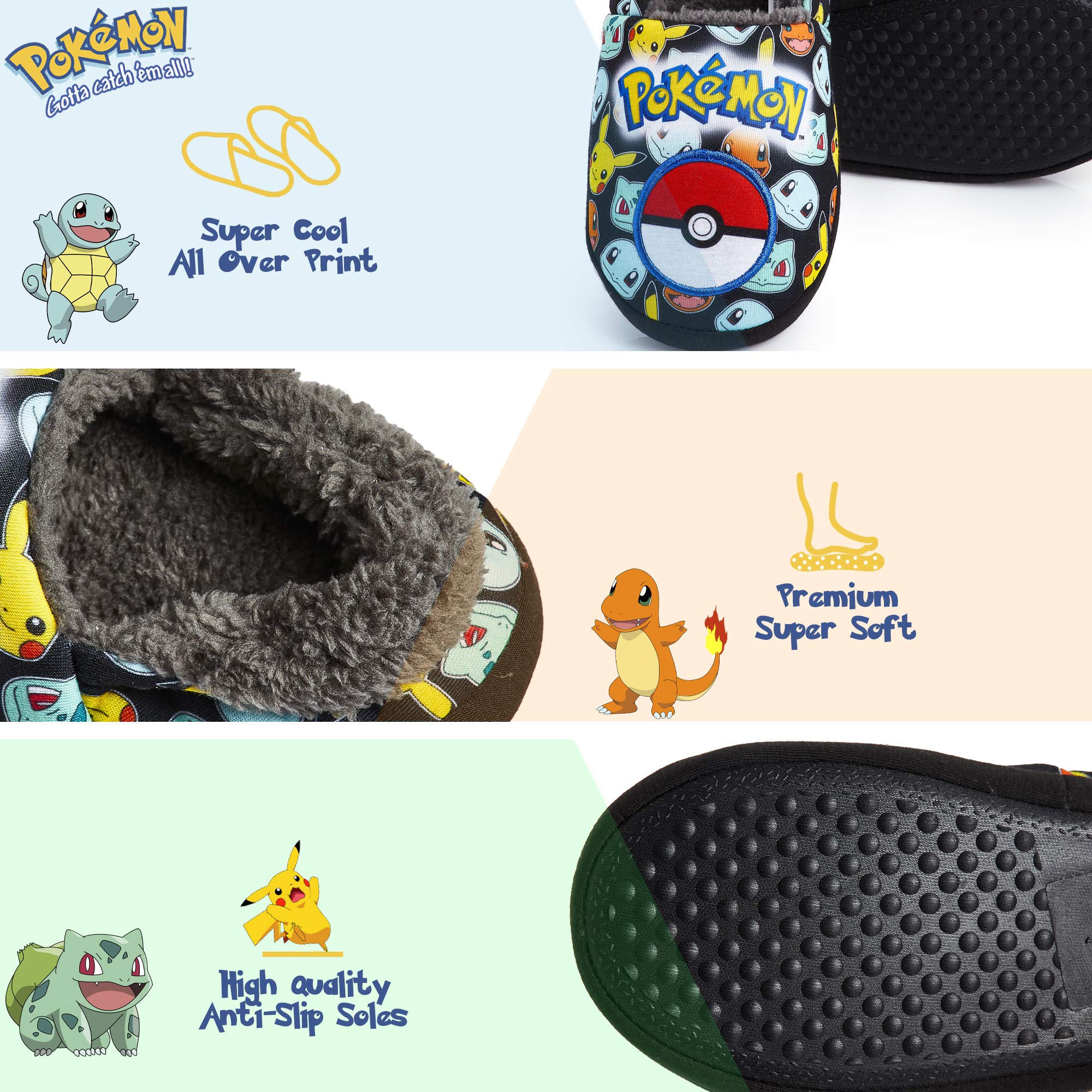 Pokémon Pantofole Bambino - Ciabatte da Casa Pantofola Mocassino Stivaletto Antiscivolo Per Bambini Pikachu