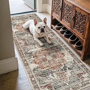 Washable Hallway Runner Rug 2x6 - Boho Rugs for Living Room Stain Resistant Carpet Vintage Tribal Rugs for Bedroom Kitchen Bathroom Non Slip Backing Home Decor Floor Decoration Mat 2x6 Brick